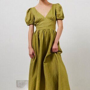 VRG GRL Paradiso Linen Midi Dress Olive